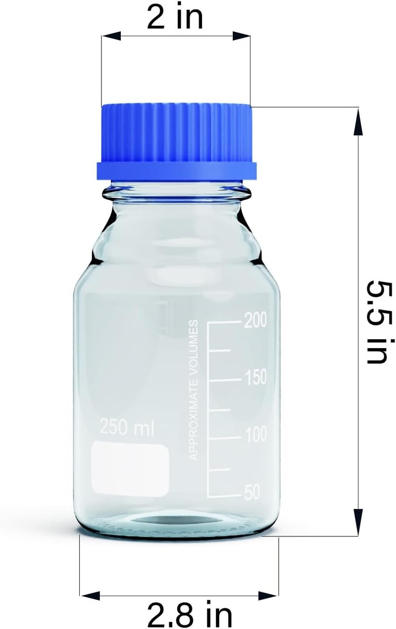 MorexLab Borosilicate Glass Bottles - 2pcs Round Media Storage Bottle - 250ml with GL45 Blue Screw Cap - Image 3